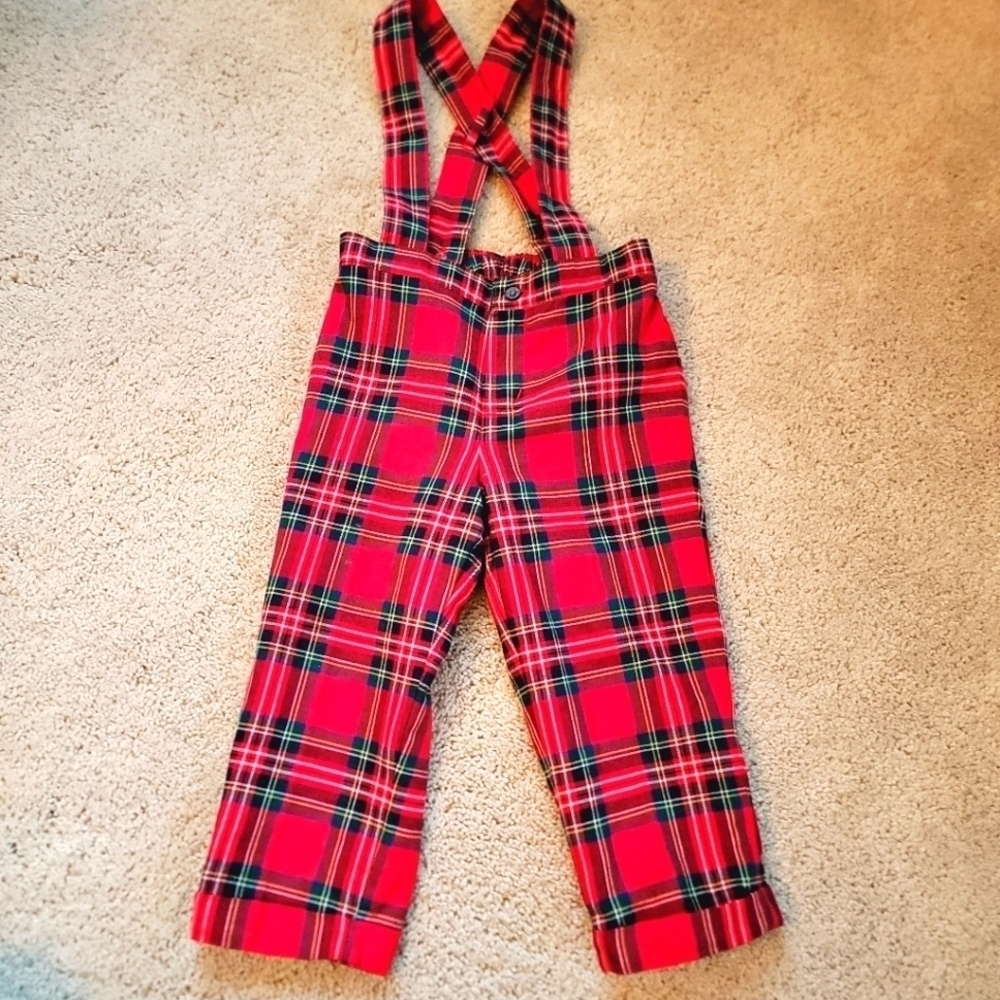 Janie and Jack Red Tartan Plaid Overalls 18 to 24 months